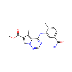 COC(=O)c1cn2ncnc(Nc3cc(C(N)=O)ccc3C)c2c1C ZINC000014974197