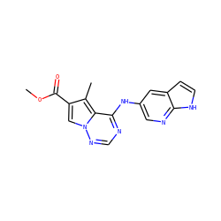 COC(=O)c1cn2ncnc(Nc3cnc4[nH]ccc4c3)c2c1C ZINC000029048051