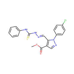 COC(=O)c1cnn(-c2ccc(Cl)cc2)c1/C=N/NC(=S)Nc1ccccc1 ZINC000001031844