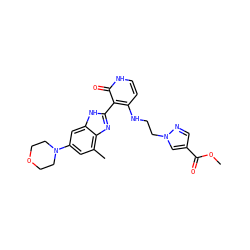 COC(=O)c1cnn(CCNc2cc[nH]c(=O)c2-c2nc3c(C)cc(N4CCOCC4)cc3[nH]2)c1 ZINC000029040939
