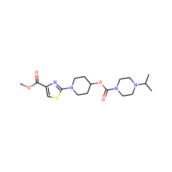 COC(=O)c1csc(N2CCC(OC(=O)N3CCN(C(C)C)CC3)CC2)n1 ZINC000207233964