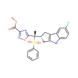 COC(=O)c1noc([C@](F)([C@H]2Cc3[nH]c4ccc(Cl)cc4c3C2)S(=O)(=O)c2ccccc2)n1 ZINC000034470954