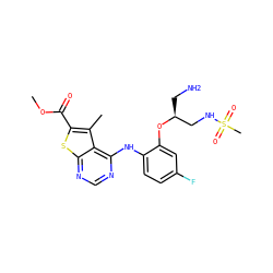 COC(=O)c1sc2ncnc(Nc3ccc(F)cc3O[C@@H](CN)CNS(C)(=O)=O)c2c1C ZINC000118824446