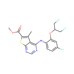 COC(=O)c1sc2ncnc(Nc3ccc(F)cc3OC(CF)CF)c2c1C ZINC000118737854