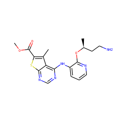 COC(=O)c1sc2ncnc(Nc3cccnc3O[C@@H](C)CCN)c2c1C ZINC000169708359