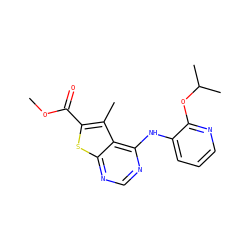 COC(=O)c1sc2ncnc(Nc3cccnc3OC(C)C)c2c1C ZINC000118737605