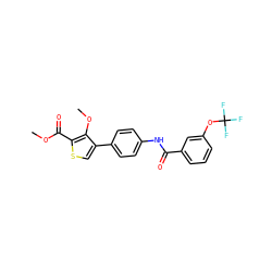 COC(=O)c1scc(-c2ccc(NC(=O)c3cccc(OC(F)(F)F)c3)cc2)c1OC ZINC001772622829