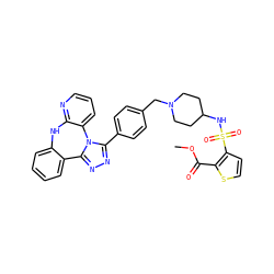 COC(=O)c1sccc1S(=O)(=O)NC1CCN(Cc2ccc(-c3nnc4n3-c3cccnc3Nc3ccccc3-4)cc2)CC1 ZINC000096174078