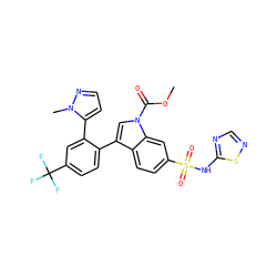 COC(=O)n1cc(-c2ccc(C(F)(F)F)cc2-c2ccnn2C)c2ccc(S(=O)(=O)Nc3ncns3)cc21 ZINC000205427427