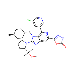 COC(C)(C)[C@@H]1CCCN1c1nc2cc(-c3n[nH]c(=O)o3)nc(-c3cncc(Cl)c3)c2n1C[C@H]1CC[C@H](C)CC1 ZINC000261082599