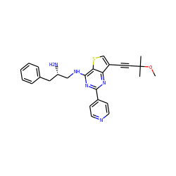 COC(C)(C)C#Cc1csc2c(NC[C@@H](N)Cc3ccccc3)nc(-c3ccncc3)nc12 ZINC000223694275