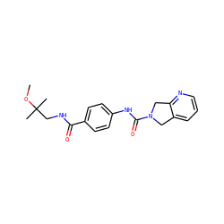COC(C)(C)CNC(=O)c1ccc(NC(=O)N2Cc3cccnc3C2)cc1 ZINC000167205258