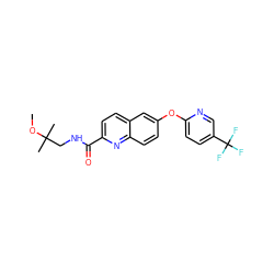 COC(C)(C)CNC(=O)c1ccc2cc(Oc3ccc(C(F)(F)F)cn3)ccc2n1 ZINC001772629460