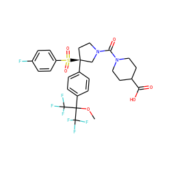 COC(c1ccc([C@]2(S(=O)(=O)c3ccc(F)cc3)CCN(C(=O)N3CCC(C(=O)O)CC3)C2)cc1)(C(F)(F)F)C(F)(F)F ZINC001772607224