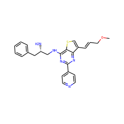 COC/C=C/c1csc2c(NC[C@@H](N)Cc3ccccc3)nc(-c3ccncc3)nc12 ZINC000223670279