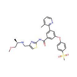 COC[C@@H](C)NCc1csc(NC(=O)c2cc(Oc3ccc(S(C)(=O)=O)cc3)cc(-c3ncccc3C)c2)n1 ZINC000169306756