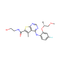 COC[C@@H](C)Oc1cc(F)ccc1Nc1ncnc2sc(C(=O)NCCO)c(C)c12 ZINC000169686682