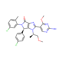 COC[C@@H](C)n1c(-c2cnc(N)nc2OC)nc2c1[C@@H](c1ccc(Cl)cc1)N(c1cc(Cl)ccc1C)C2=O ZINC000169705859