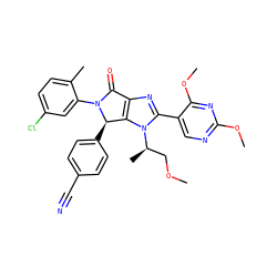 COC[C@@H](C)n1c(-c2cnc(OC)nc2OC)nc2c1[C@@H](c1ccc(C#N)cc1)N(c1cc(Cl)ccc1C)C2=O ZINC000169705789