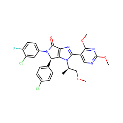 COC[C@@H](C)n1c(-c2cnc(OC)nc2OC)nc2c1[C@@H](c1ccc(Cl)cc1)N(c1ccc(F)c(Cl)c1)C2=O ZINC000169705793