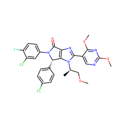 COC[C@@H](C)n1c(-c2cnc(OC)nc2OC)nc2c1[C@H](c1ccc(Cl)cc1)N(c1ccc(F)c(Cl)c1)C2=O ZINC000169705794
