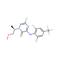 COC[C@@H](C)n1cc(Cl)nc(Nc2c(Cl)cc(C(F)(F)F)cc2Cl)c1=O ZINC000043120161