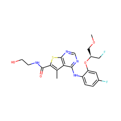 COC[C@@H](CF)Oc1cc(F)ccc1Nc1ncnc2sc(C(=O)NCCO)c(C)c12 ZINC000169686614