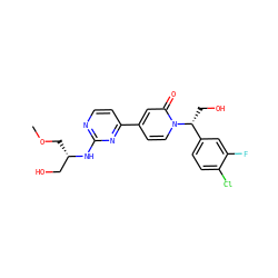 COC[C@@H](CO)Nc1nccc(-c2ccn([C@H](CO)c3ccc(Cl)c(F)c3)c(=O)c2)n1 ZINC000144854132