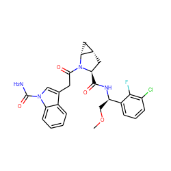 COC[C@@H](NC(=O)[C@@H]1C[C@H]2C[C@H]2N1C(=O)Cc1cn(C(N)=O)c2ccccc12)c1cccc(Cl)c1F ZINC000148408671
