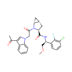 COC[C@@H](NC(=O)[C@@H]1C[C@H]2C[C@H]2N1C(=O)Cn1cc(C(C)=O)c2ccccc21)c1cccc(Cl)c1F ZINC000473159308