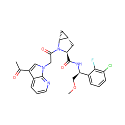 COC[C@@H](NC(=O)[C@@H]1C[C@H]2C[C@H]2N1C(=O)Cn1cc(C(C)=O)c2cccnc21)c1cccc(Cl)c1F ZINC000473159209