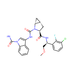COC[C@@H](NC(=O)[C@@H]1C[C@H]2C[C@H]2N1C(=O)Nc1cn(C([NH])=O)c2ccccc12)c1cccc(Cl)c1F ZINC000473179318