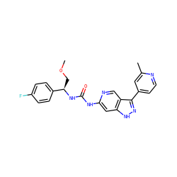 COC[C@@H](NC(=O)Nc1cc2[nH]nc(-c3ccnc(C)c3)c2cn1)c1ccc(F)cc1 ZINC000261184534