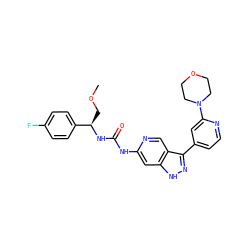 COC[C@@H](NC(=O)Nc1cc2[nH]nc(-c3ccnc(N4CCOCC4)c3)c2cn1)c1ccc(F)cc1 ZINC000261075225