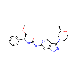 COC[C@@H](NC(=O)Nc1cc2[nH]nc(N3CCO[C@H](C)C3)c2cn1)c1ccccc1 ZINC001772625087
