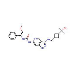 COC[C@@H](NC(=O)Nc1cc2[nH]nc(NCC3CC(C(C)(C)O)C3)c2cn1)c1ccccc1 ZINC001772641070