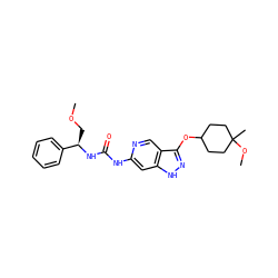 COC[C@@H](NC(=O)Nc1cc2[nH]nc(OC3CCC(C)(OC)CC3)c2cn1)c1ccccc1 ZINC001772592931
