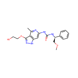 COC[C@@H](NC(=O)Nc1cc2[nH]nc(OCCO)c2c(C)n1)c1ccccc1 ZINC000209322886