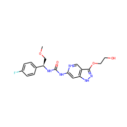 COC[C@@H](NC(=O)Nc1cc2[nH]nc(OCCO)c2cn1)c1ccc(F)cc1 ZINC001772575734