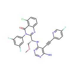 COC[C@@H](Nc1ncnc(N)c1C#Cc1ccc(F)cn1)c1nc2cccc(Cl)c2c(=O)n1-c1cc(F)cc(F)c1 ZINC000219103015