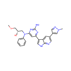 COC[C@@H](O)CN(c1ccccc1)c1cc(-c2c[nH]c3ncc(-c4cnn(C)c4)cc23)nc(N)n1 ZINC000169700760