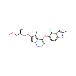 COC[C@@H](O)COc1cn2ncnc(Oc3ccc4[nH]c(C)cc4c3F)c2c1C ZINC000013684260