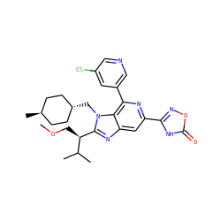 COC[C@@H](c1nc2cc(-c3noc(=O)[nH]3)nc(-c3cncc(Cl)c3)c2n1C[C@H]1CC[C@H](C)CC1)C(C)C ZINC000261087064