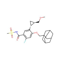 COC[C@@H]1C[C@H]1c1cc(C(=O)NS(C)(=O)=O)c(F)cc1OCC12CC3CC(CC(C3)C1)C2 ZINC000216254211