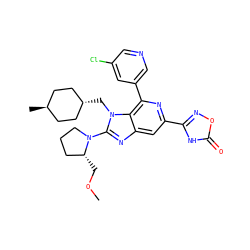 COC[C@@H]1CCCN1c1nc2cc(-c3noc(=O)[nH]3)nc(-c3cncc(Cl)c3)c2n1C[C@H]1CC[C@H](C)CC1 ZINC000261154203