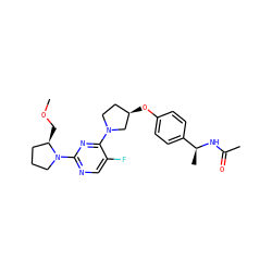 COC[C@@H]1CCCN1c1ncc(F)c(N2CC[C@@H](Oc3ccc([C@H](C)NC(C)=O)cc3)C2)n1 ZINC000261154844
