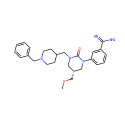 COC[C@@H]1CN(CC2CCN(Cc3ccccc3)CC2)C(=O)N(c2cccc(C(=N)N)c2)C1 ZINC001772606895