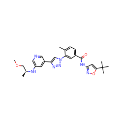 COC[C@H](C)Nc1cncc(-c2cn(-c3cc(C(=O)Nc4cc(C(C)(C)C)on4)ccc3C)nn2)c1 ZINC000199369852