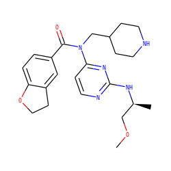 COC[C@H](C)Nc1nccc(N(CC2CCNCC2)C(=O)c2ccc3c(c2)CCO3)n1 ZINC000049116489