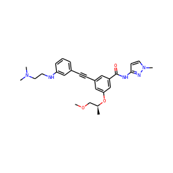 COC[C@H](C)Oc1cc(C#Cc2cccc(NCCN(C)C)c2)cc(C(=O)Nc2ccn(C)n2)c1 ZINC000209726486